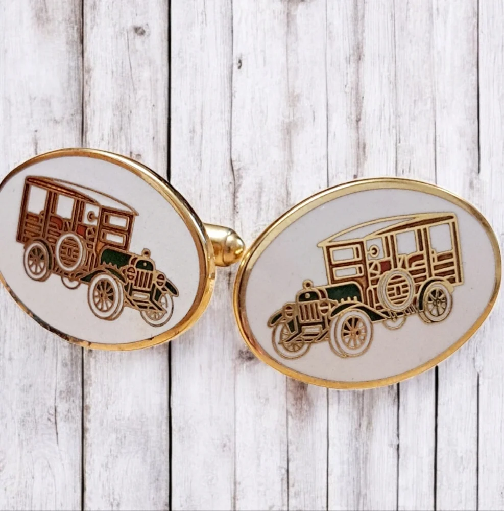 Vintage Avon Classic Car Cufflinks Enamel Gold Tone Trim 1